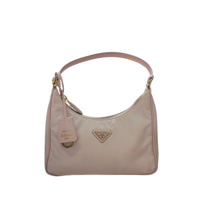 Used PRADA Nylon Calfskin Leather Re-Edition Shoulder Bag Pink GHW