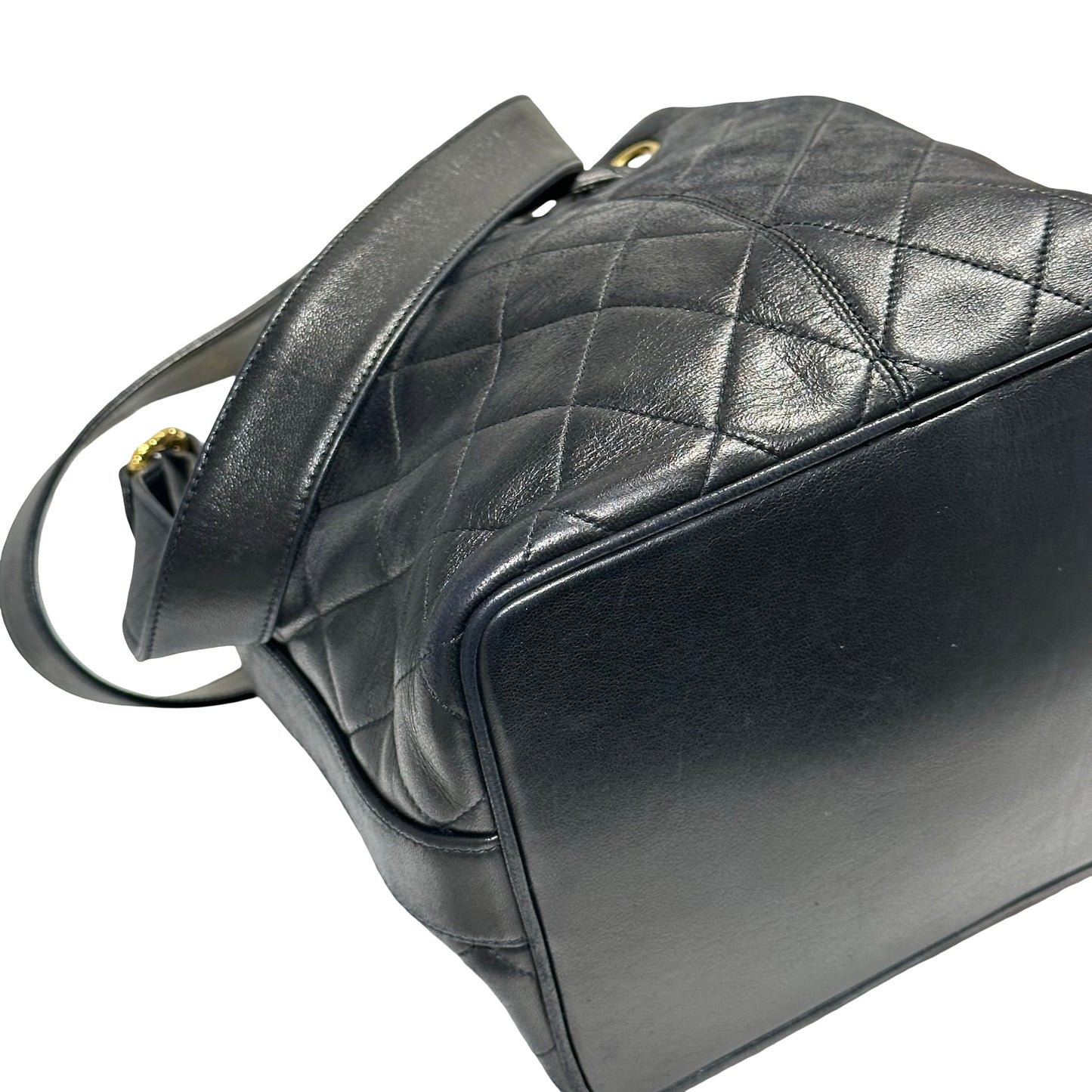 CHANEL VINTAGE BUCKET BAG BLACK LAMBSKIN GHW [3001375]