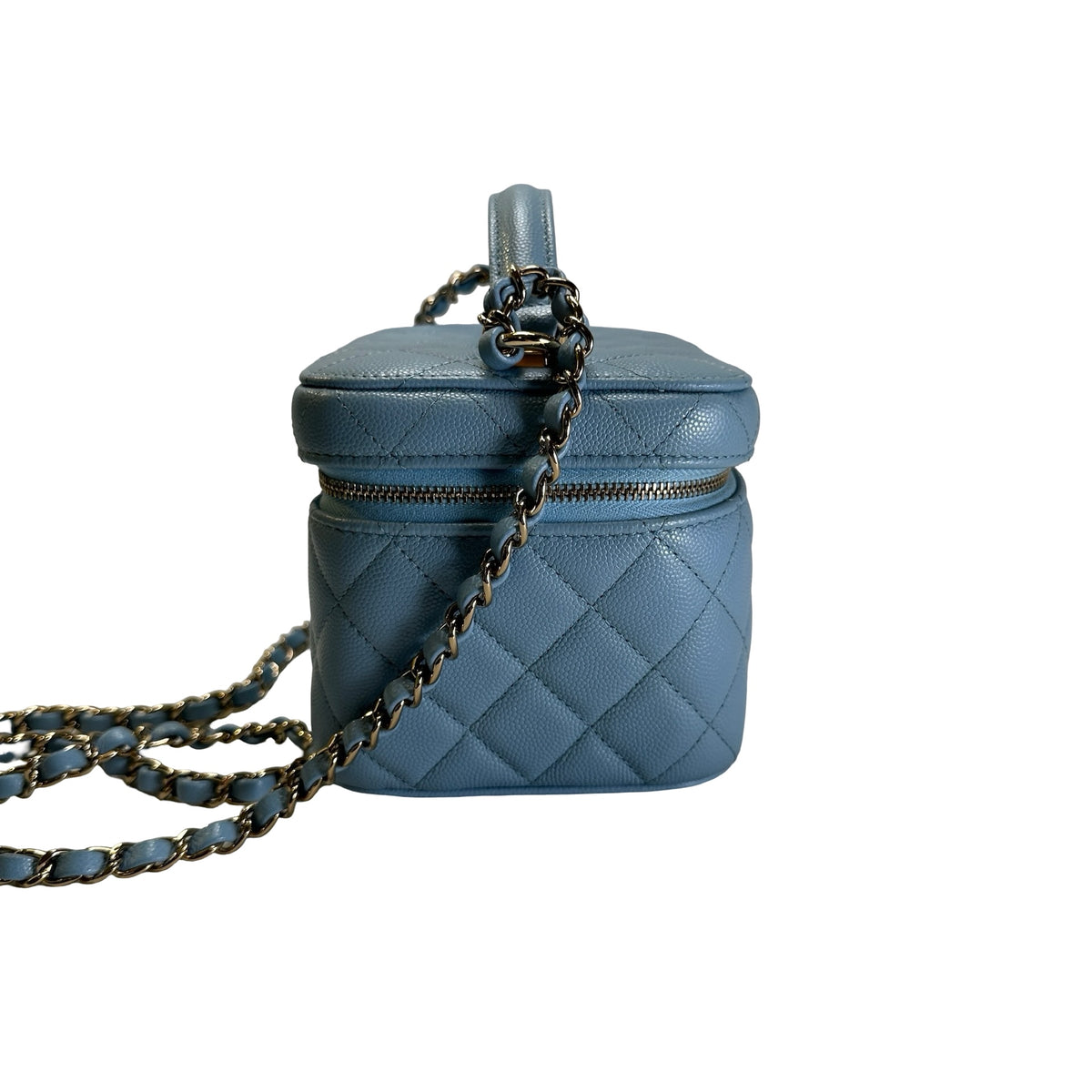 Used CHANEL Quilted Caviar Leather Vanity Case Vanity case Light Blue