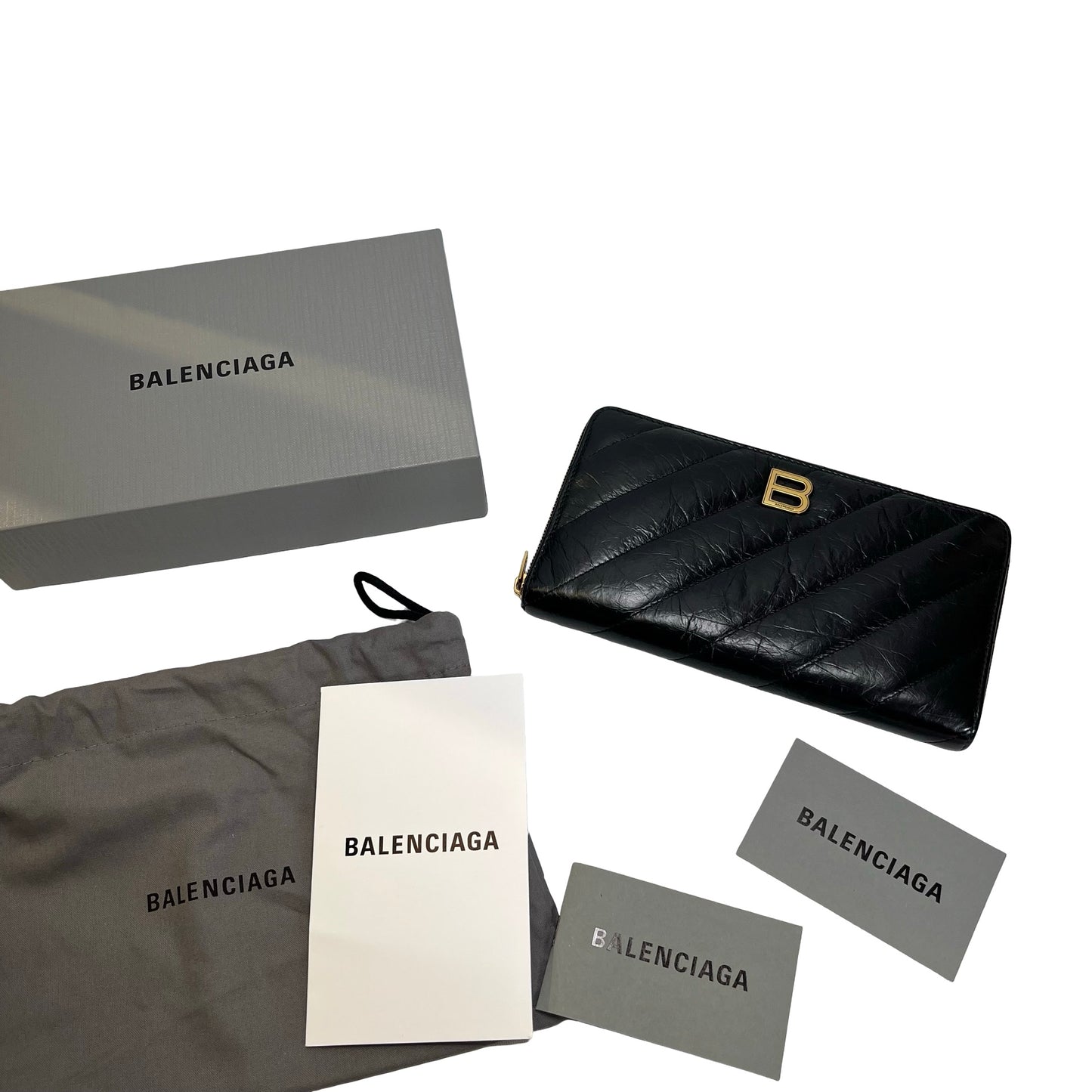 Used BALENCIAGA Quilted Leather Quilted Wallet Long wallet Black Gold