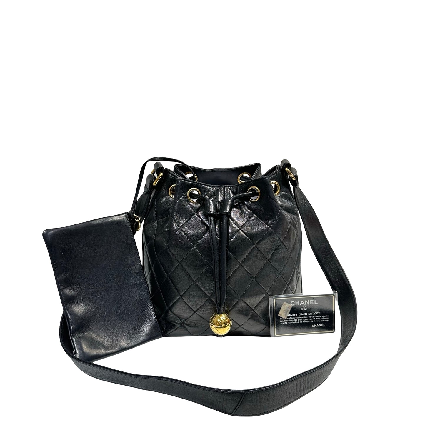 CHANEL VINTAGE BUCKET BAG BLACK LAMBSKIN GHW [3001375]