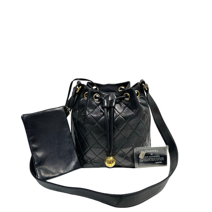 CHANEL VINTAGE BUCKET BAG BLACK LAMBSKIN GHW [3001375]