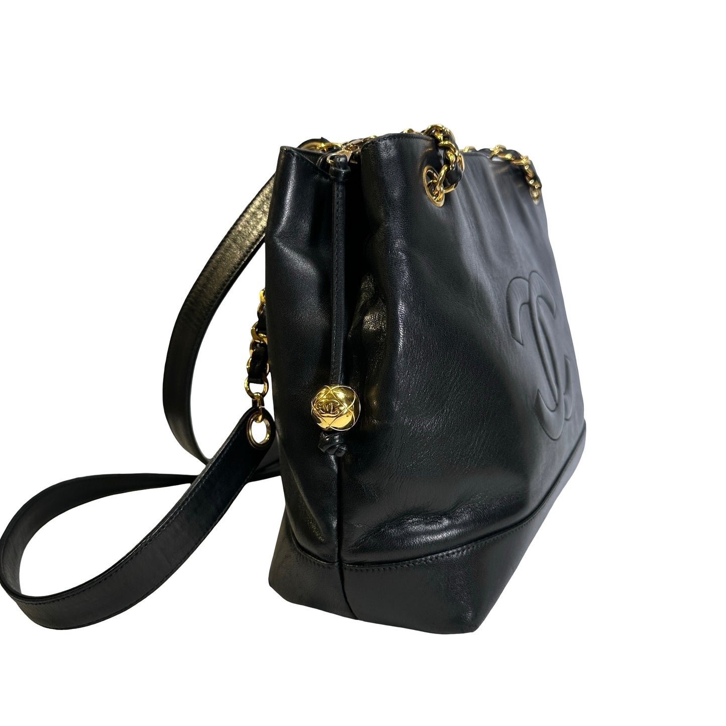 Used CHANEL solid vintage CC logo shoulder bag Shoulder Bag black