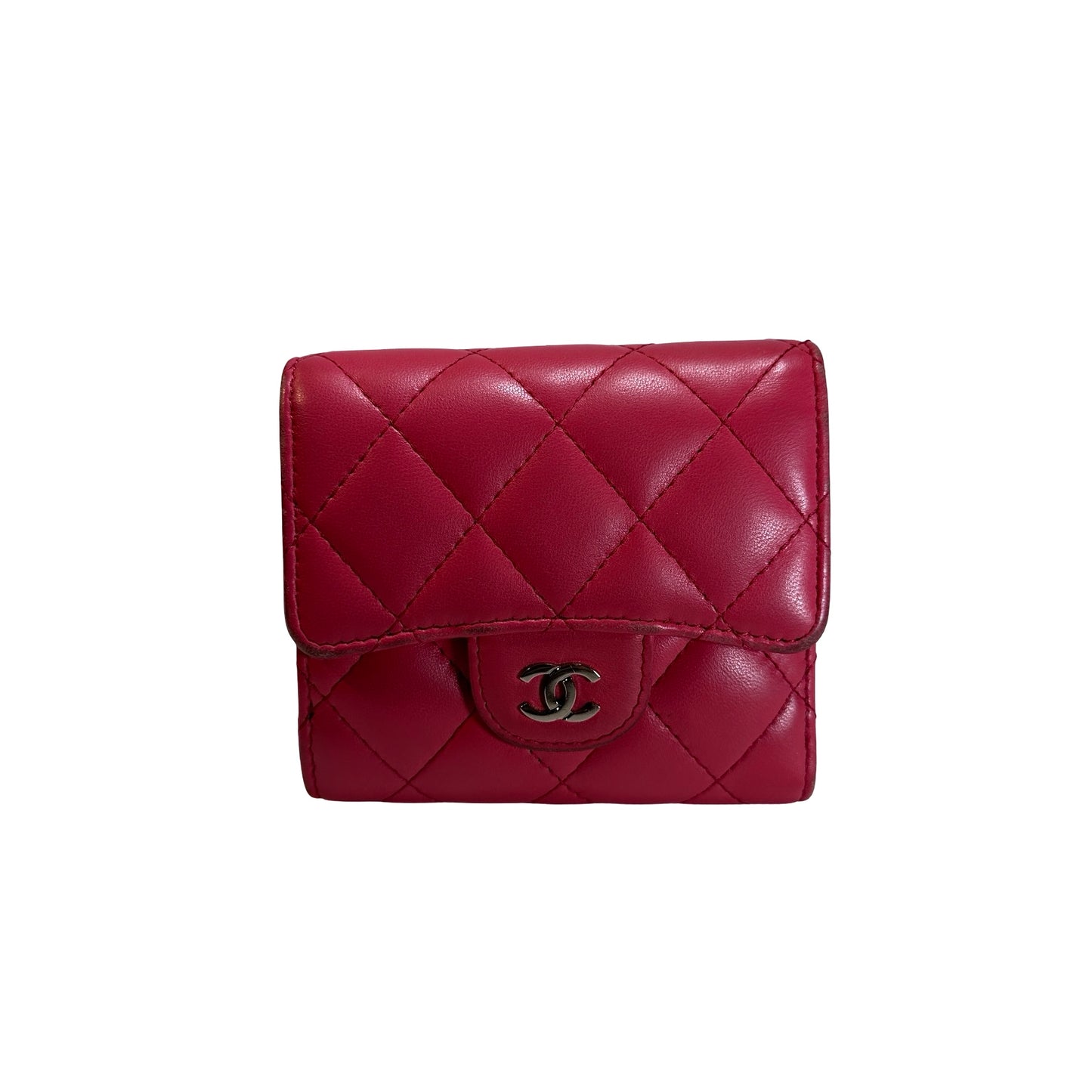 Used CHANEL Lambskin Quilted Classic Small Flap Wallet Wallet Pink PHW