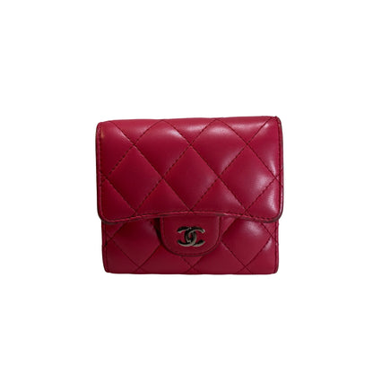 Used CHANEL Lambskin Quilted Classic Small Flap Wallet Wallet Pink PHW