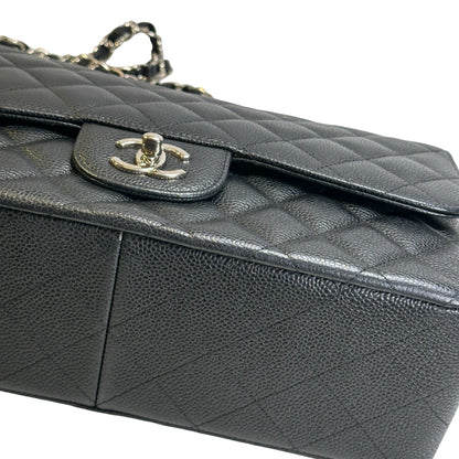 Used CHANEL Quilted Caviar Leather Classic Flap Chain Shoulder Bag Black Silver