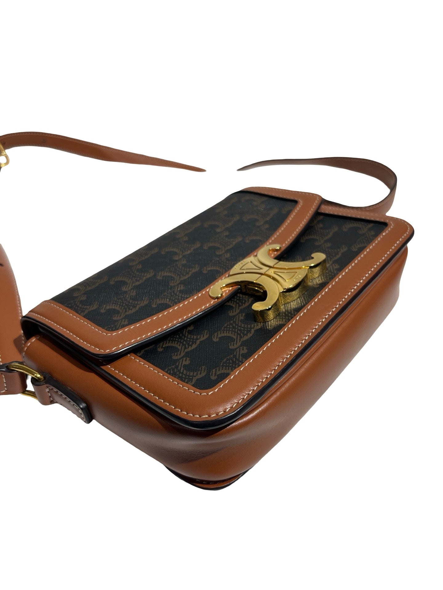 Used CÉLINE Teen Triomphe Bag Crossbody Bag Black Brown GHW