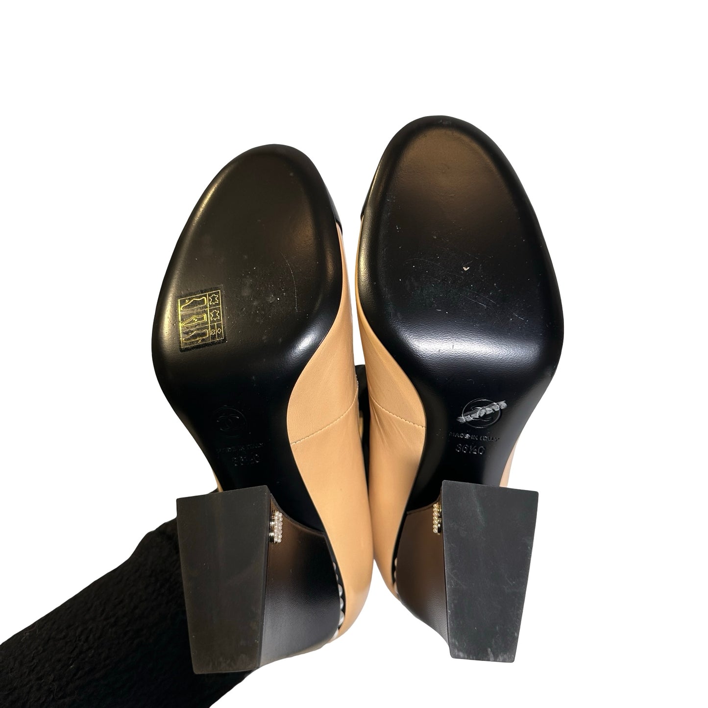 Used Chanel Shiny Lambskin Heels GHW Yellow