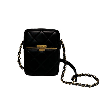 Used CHANEL Lambskin Leather Plexi Box Shoulder Bag Black GHW