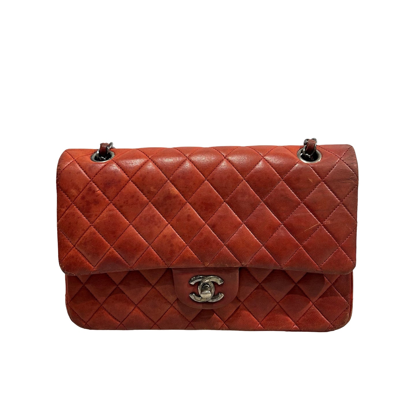 Used CHANEL Quilted Classic Flap Chain Shoulder Bag Red