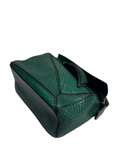 Used LOEWE Python Leather Puzzle Mini Crossbody Bag Green