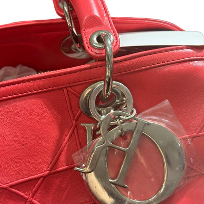 Used DIOR Lambskin Leather Cannage Granville Boston Two Way Shoulder Bag Red GHW