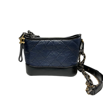 Used Chanel Calfskin Leather Gabrielle small Cross Body Bag Navy GHW