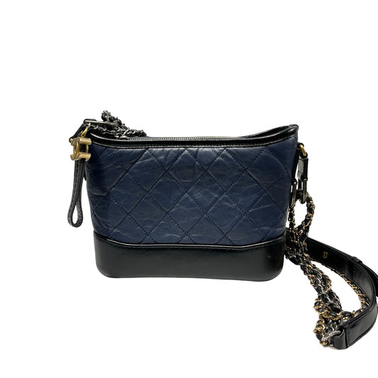 Used Chanel Calfskin Leather Gabrielle small Cross Body Bag Navy GHW