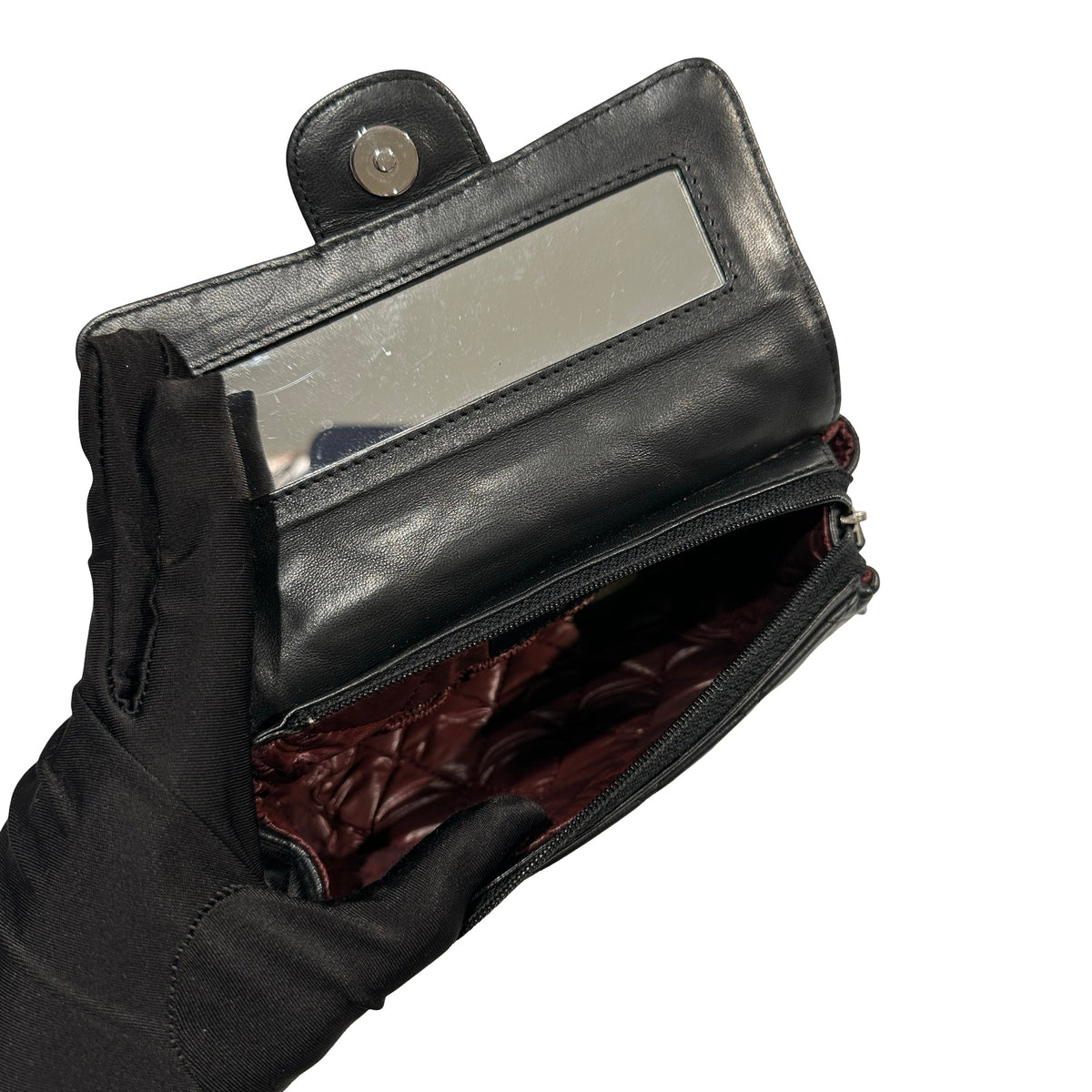 Used CHANEL Matelasse Lambskin Matelasse Pouch Black Burgundy