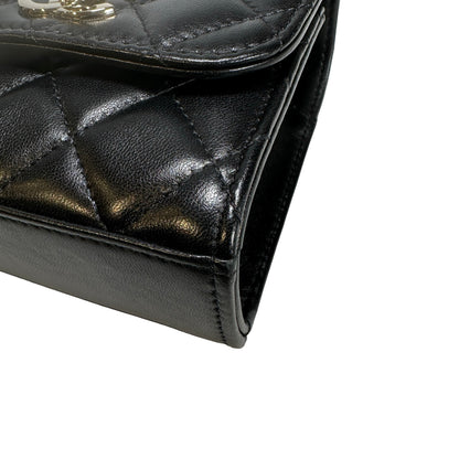 CHANEL Quilted Lambskin Trendy CC Square Clutch with Chain Mini Bag Black GHW