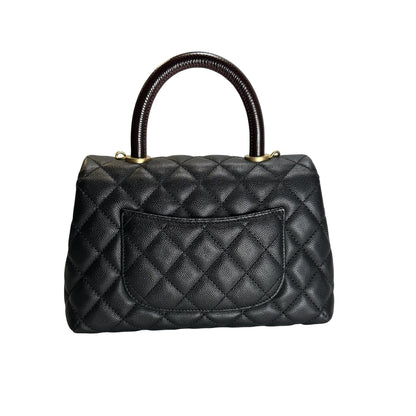 Used CHANEL Quilted Caviar Leather Coco Handle Handbag Black Gold