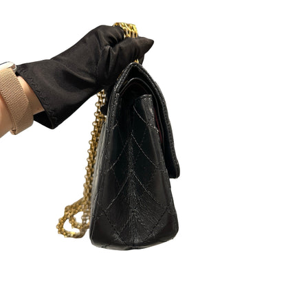 Used CHANEL Quilted Aged Calfskin 2.55 Small Chain Shoulder Bag Black Gold