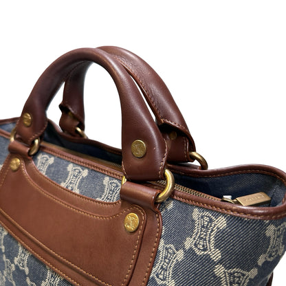 Used CELINE Canvas Vintage Handbag Blue Brown