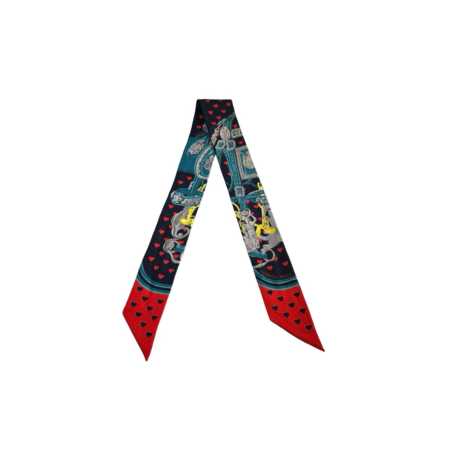 Used HERMES Silk Twilly Navy Blue Red Teal