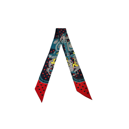 Used HERMES Silk Twilly Navy Blue Red Teal