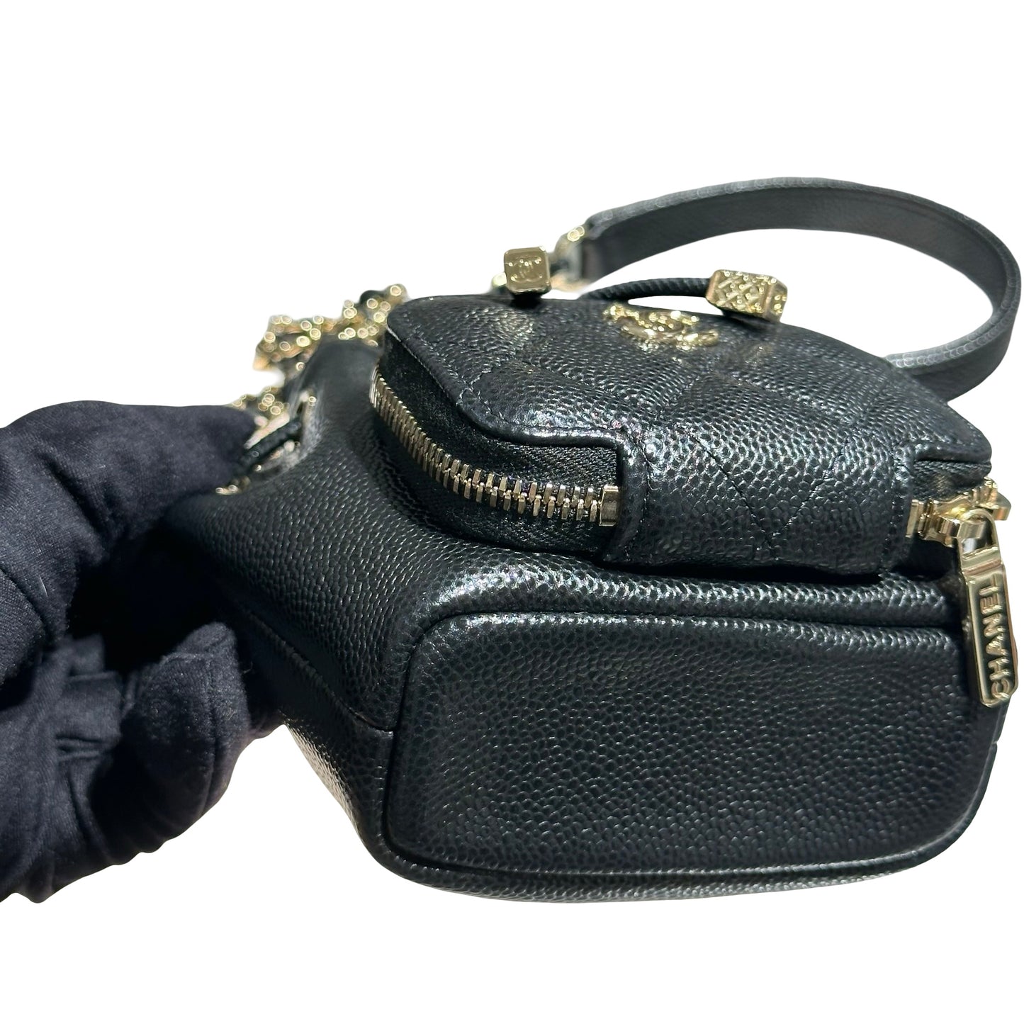 CHANEL MINI BUCKET SHOULDER BAG BLACK GHW CAVIAR SKIN [3001008]