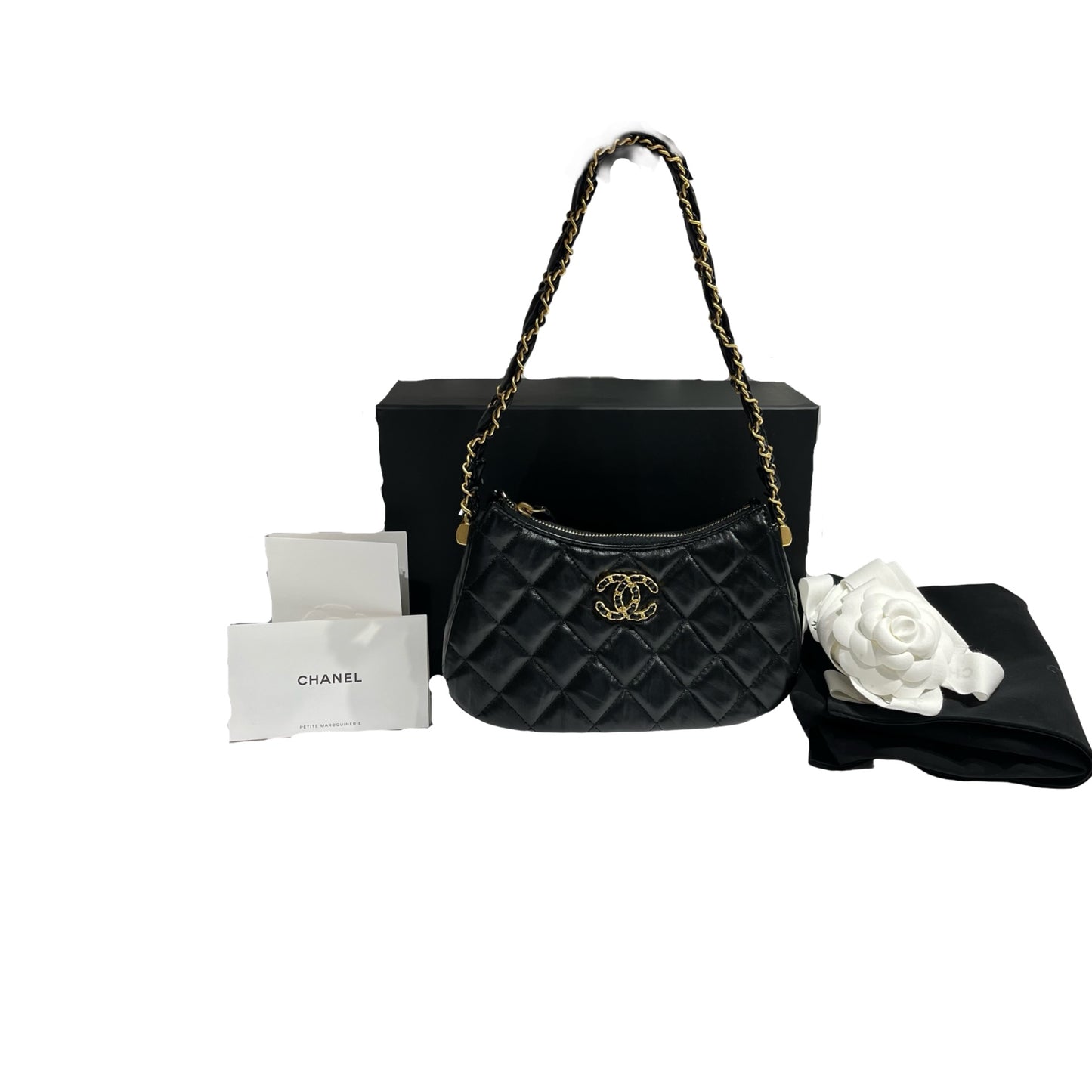CHANEL SHOULDER POUCH BLACK CALFSKIN GHW [3000630]