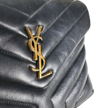 Used YVES SAINT LAURENT Lambskin Loulou Shoulder Bag Black GHW