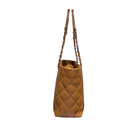 Used CHANEL Lambskin Leather Tote Bag Brown GHW