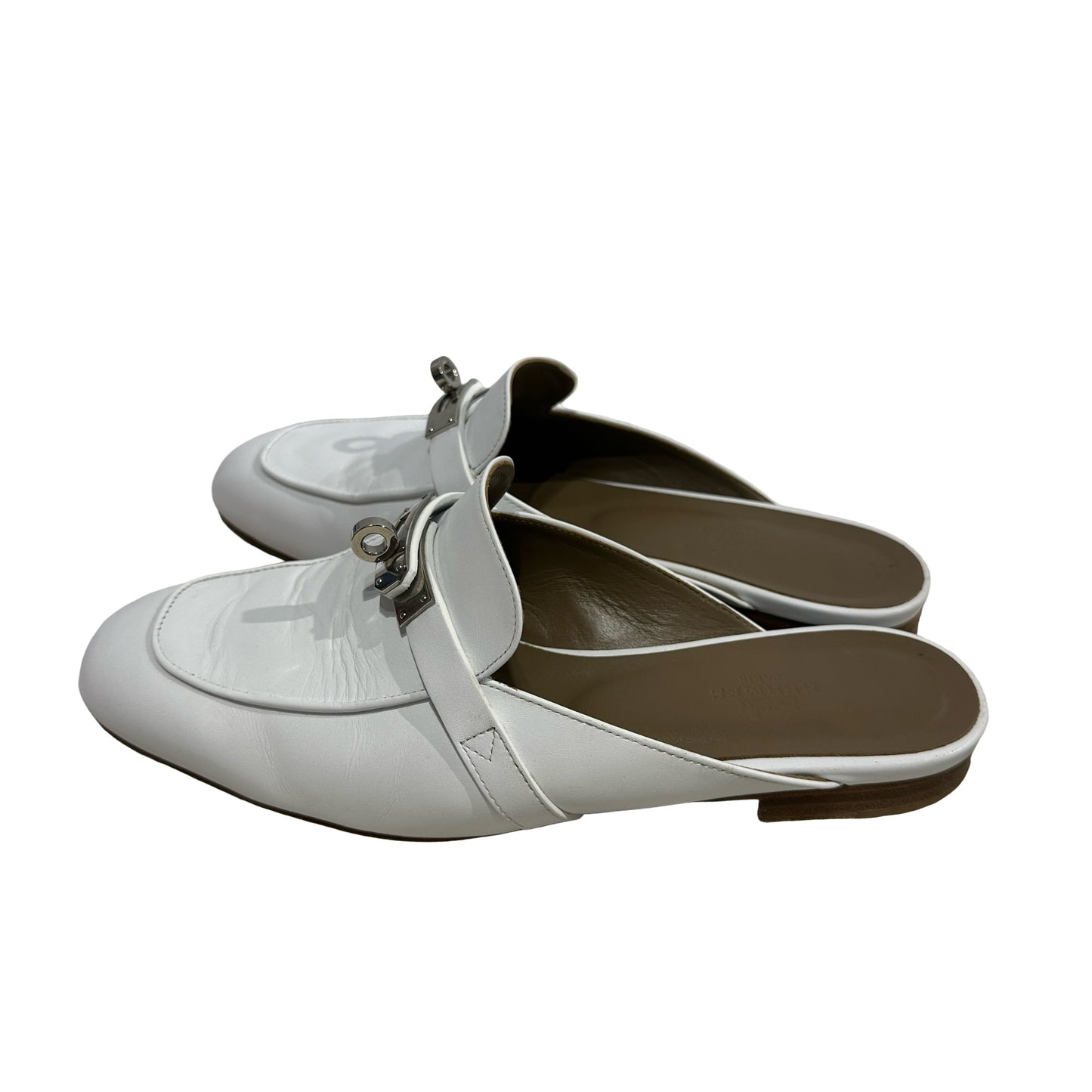 Used HERMES Leather Oz Mule Shoes White