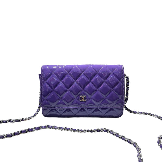 Used CHANEL Patent Leather WOC Cross Body Bag Purple PHW