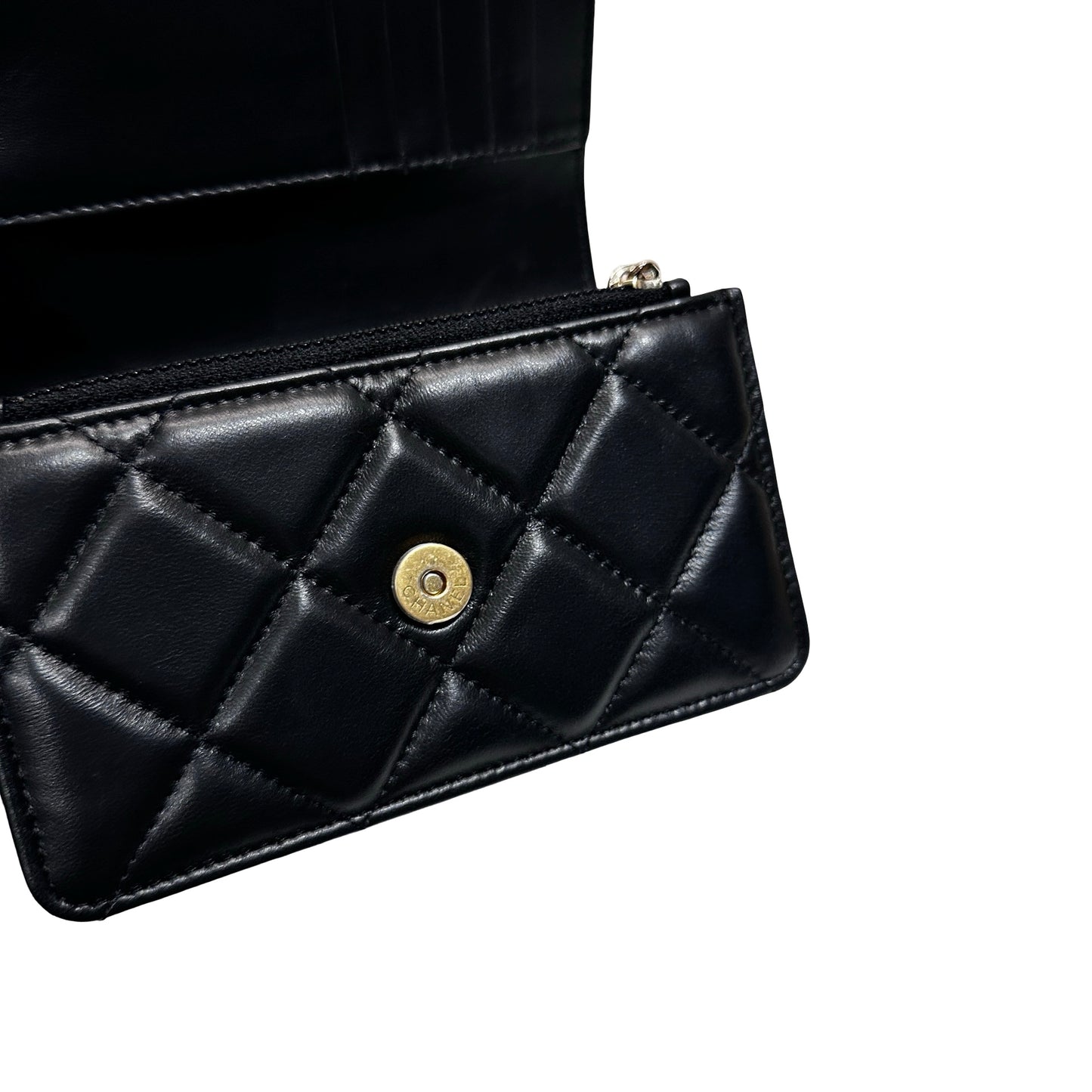 Used CHANEL Lambskin Leather Pending Clutch with Chain Shoulder Bag Black GHW