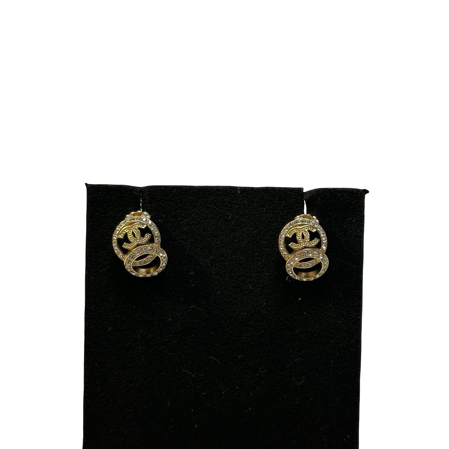 Used CHANEL Interlocking CC Crystal CC Logo Crystal Interlocking Circles Earrings Earrings Gold Clear