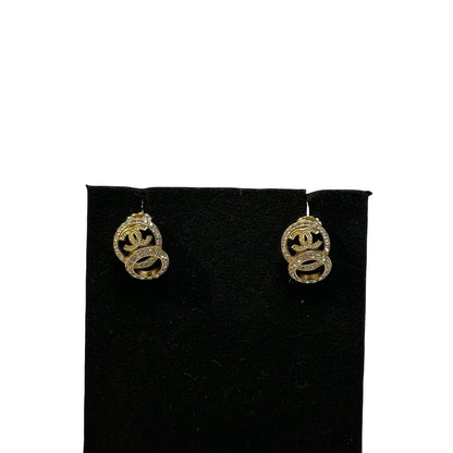 Used CHANEL Interlocking CC Crystal CC Logo Crystal Interlocking Circles Earrings Earrings Gold Clear