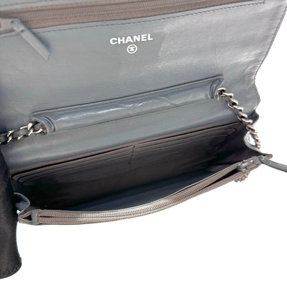 Used Chanel Shiny Calfskin WOC Cross Body Bag Baby Blue PHW