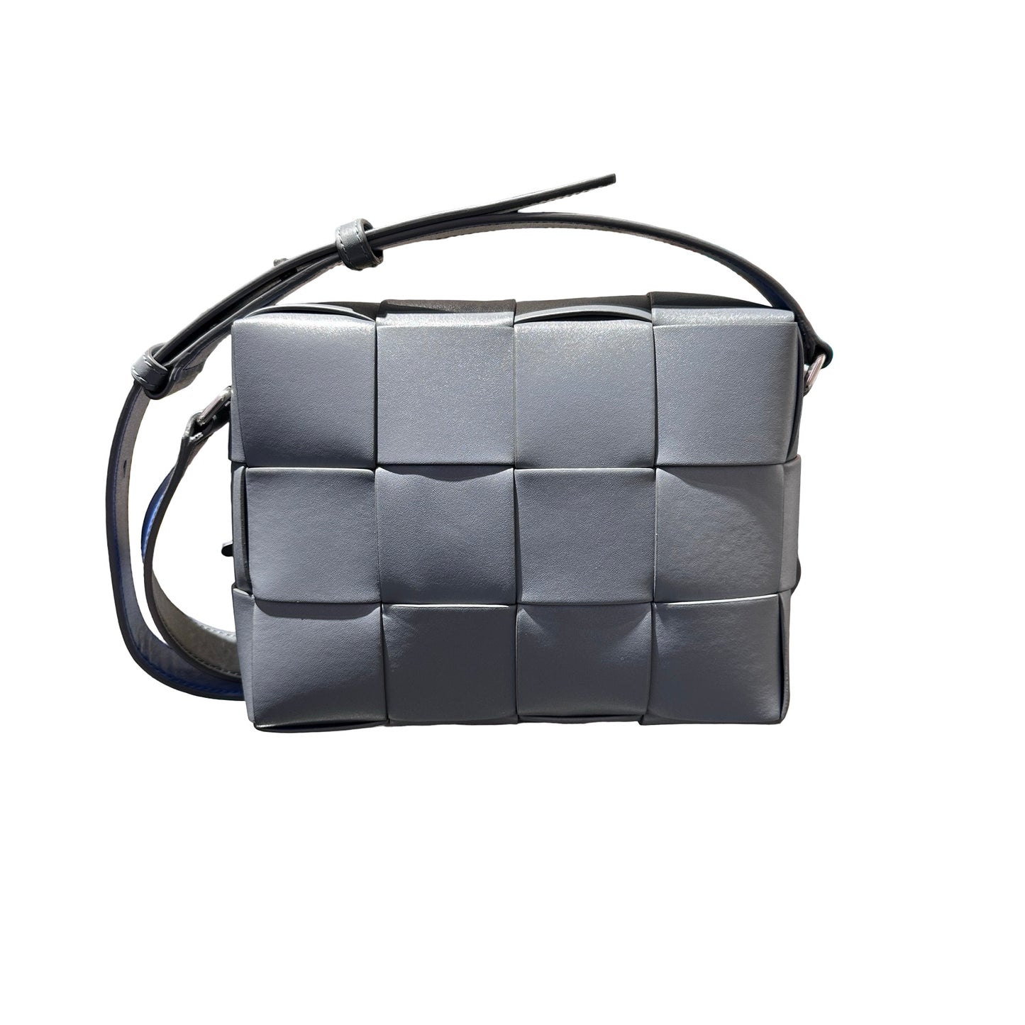 Used Bottega Veneta Calfskin Leather BV Cassette Camera Cross Body Bag Gray PHW