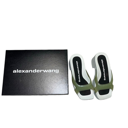 Used ALEXANDER WANG Solid Logo AW Logo Flip Flop Sandals Shoes Green Black White