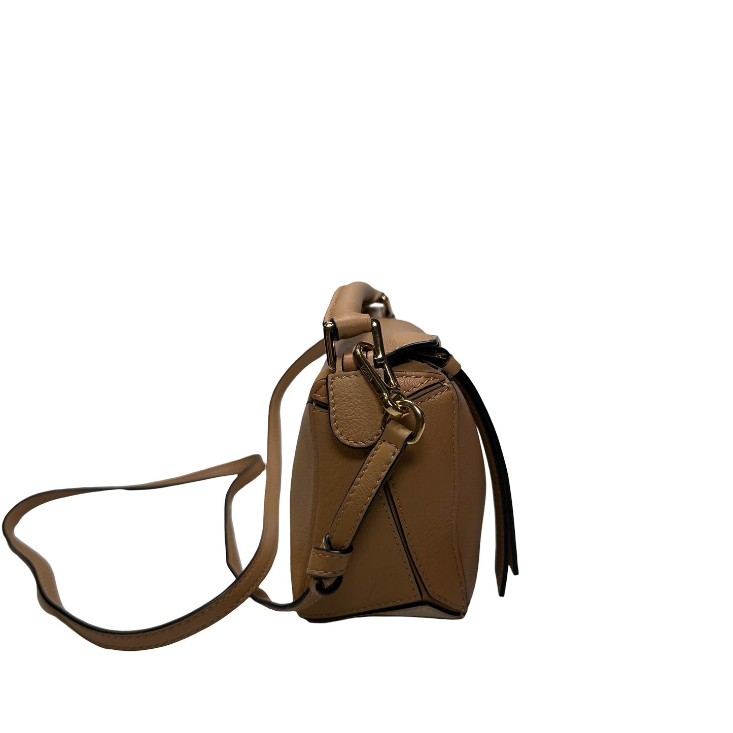 Used LOEWE Calfskin Leather MINI PUZZLE Cross Body Bag Beige Brown