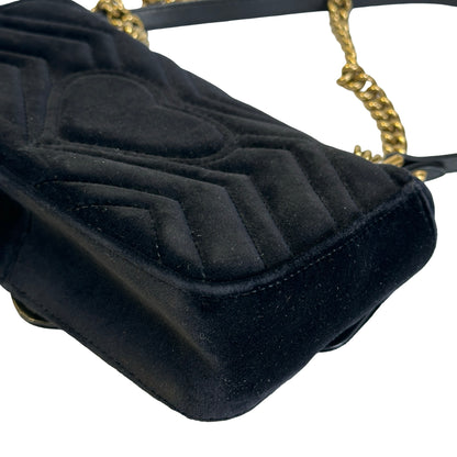 Used GUCCI Chevron Velvet GG Marmont Shoulder Bag Black
