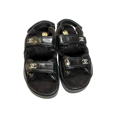Used Chanel Calfskin Leather Shoes Black PHW