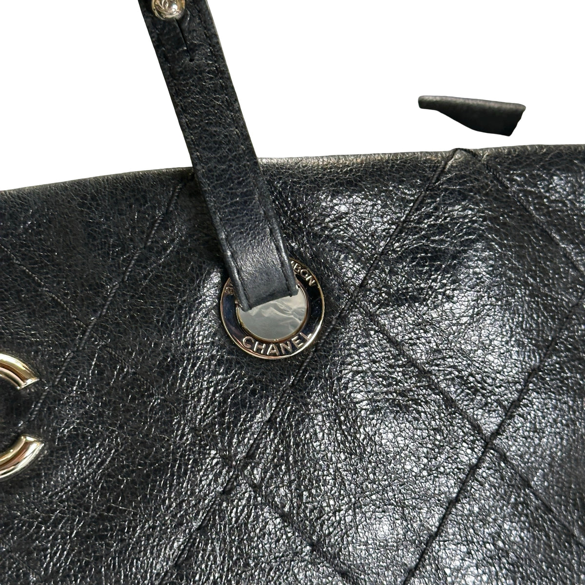Used CHANEL Wrinkled Calfskin Hobo Shoulder Bag Black PHW