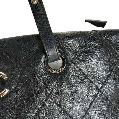 Used CHANEL Wrinkled Calfskin Hobo Shoulder Bag Black PHW