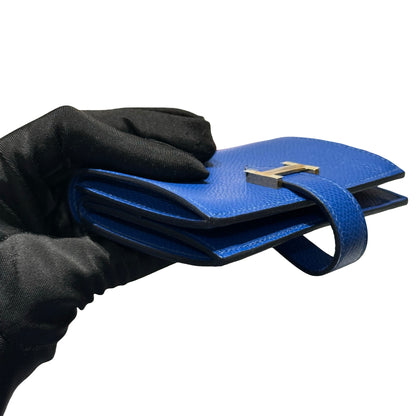 Used HERMES Epsom Bearn Card holder Blue Gold Hardware