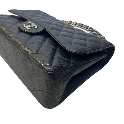 Used CHANEL Caviar Leather Classic Flap Chain Shoulder Bag Black