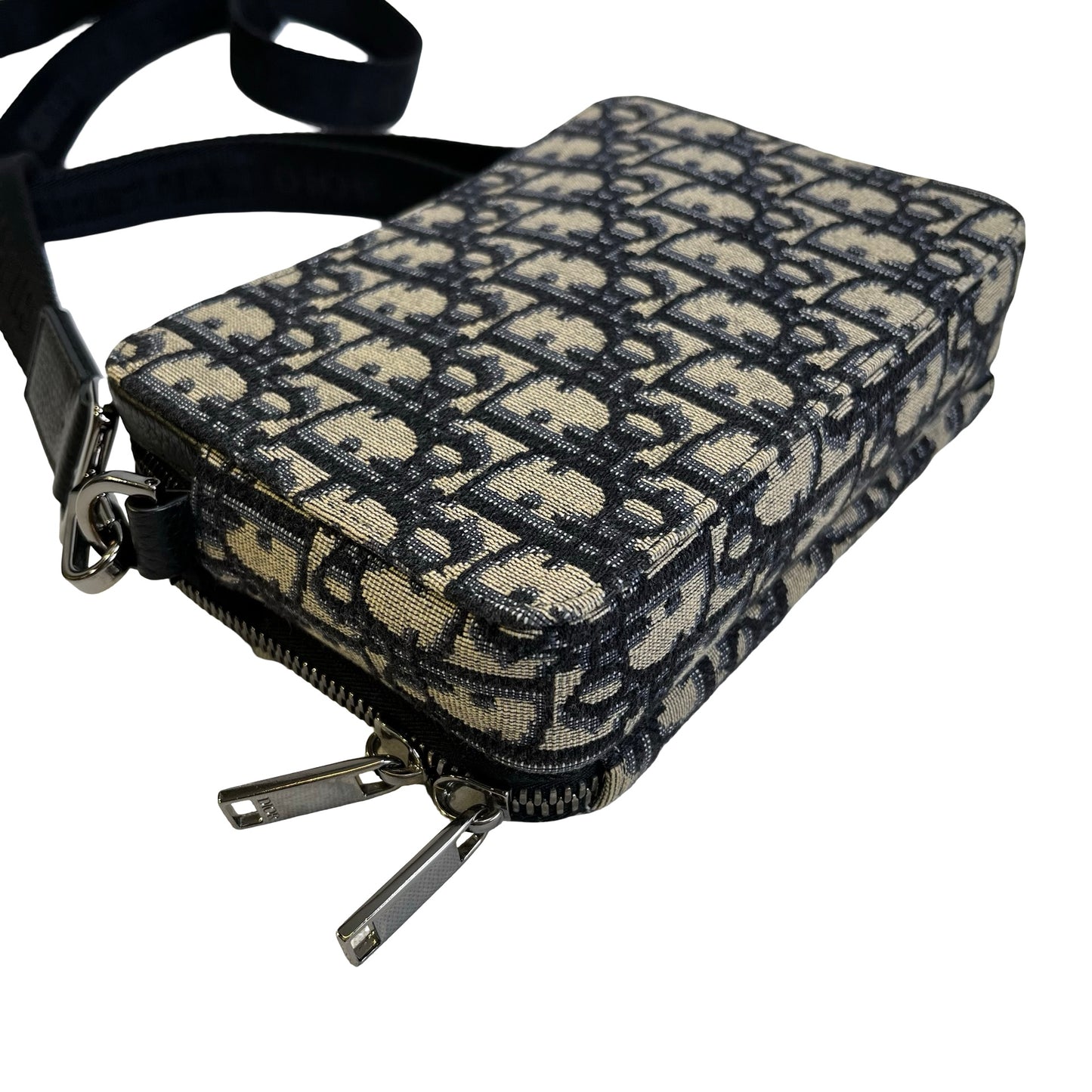 Used DIOR Oblique Jacquard Oblique Roller Messenger Bag Camera Bag Navy Blue Beige