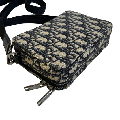 Used DIOR Oblique Jacquard Oblique Roller Messenger Bag Camera Bag Navy Blue Beige