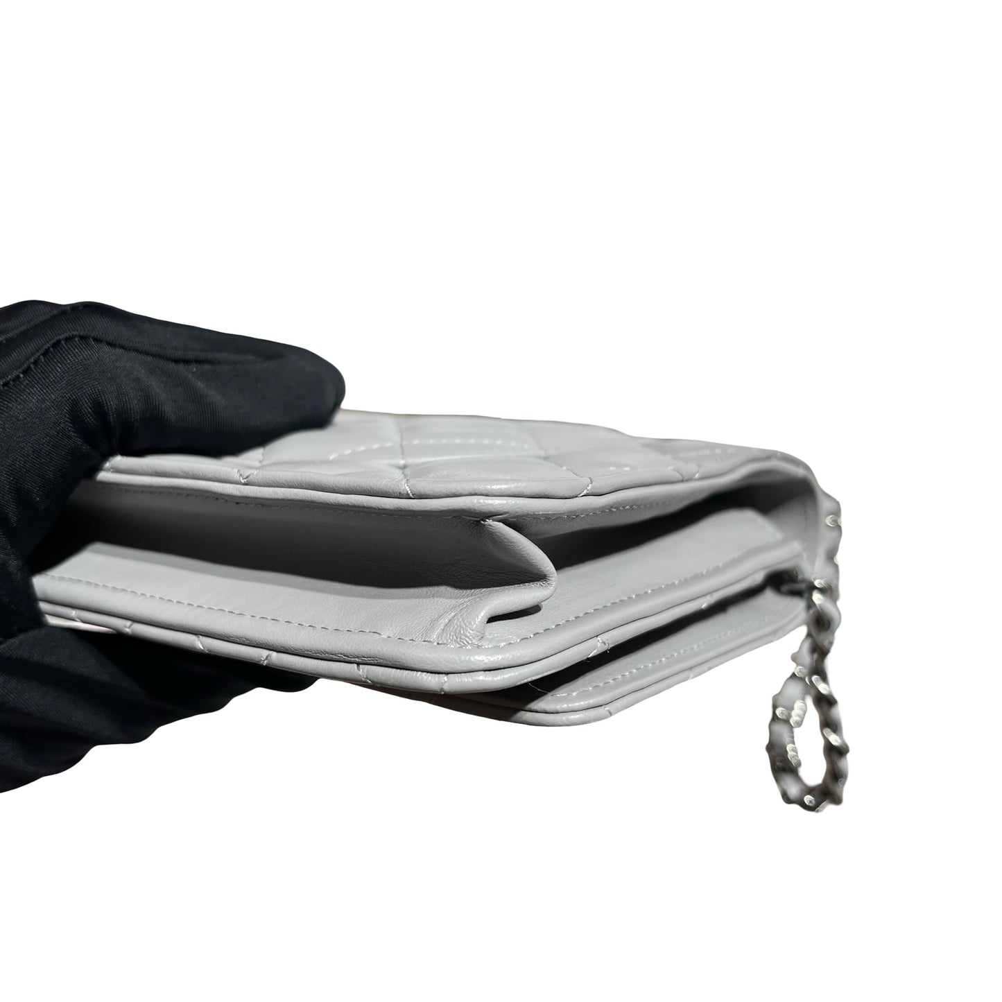 CHANEL GREY PHW WALLET ON CHAIN [3000626]