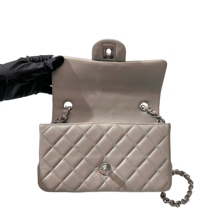 Used CHANEL Quilted Lambskin Classic Flap Chain Shoulder Bag Grey PHW
