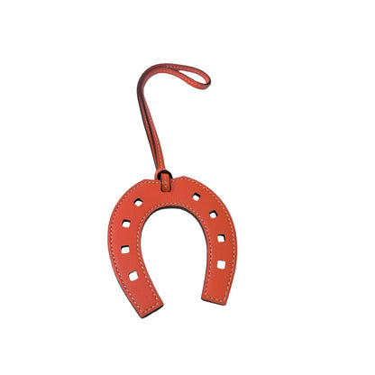 Used Hermès Lambskin Leather Houseshoe Bag Charm Orange (93)