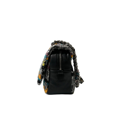 Used CHANEL Tweed Lambskin Leather Tweed No.5 Flap Shoulder Bag Multi colour PHW